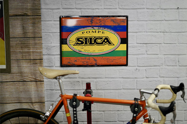 SILCA Vintage Orange Metal Replica Shop Sign