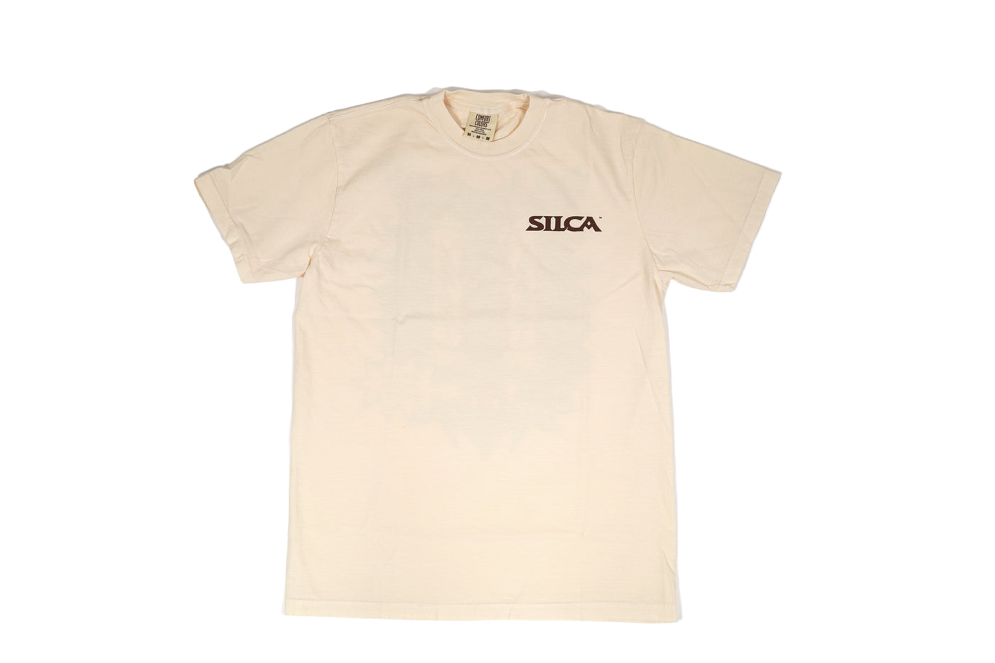 Beige t-shirt with 'Silca' logo on a white background