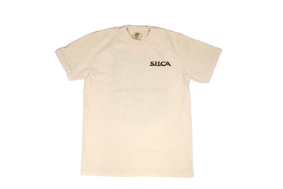 Beige t-shirt with 'Silca' logo on a white background
